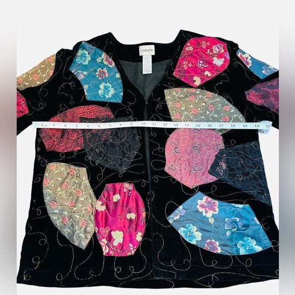 Chico's Jacket Size 0 Black Velvet Patchwork Floral Silk Embroidery - Picture 5 of 6